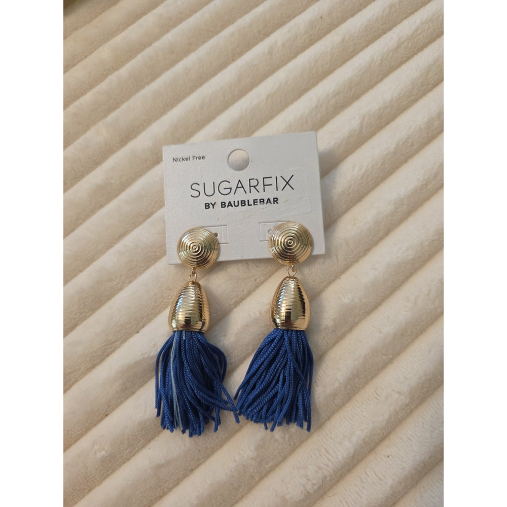 Gold and Blue Tassel Earrings